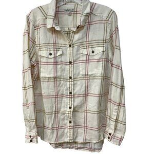 Toad & Co Re-Form Flannel Shirt Long Sleeve Beige Red Brown Women’s Size Medium
